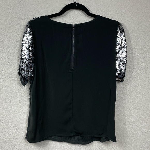 NWT Pleione Sequin Sparkle Short Sleeve Blouse Top Party Black Silver Sz MP - Picture 4 of 8